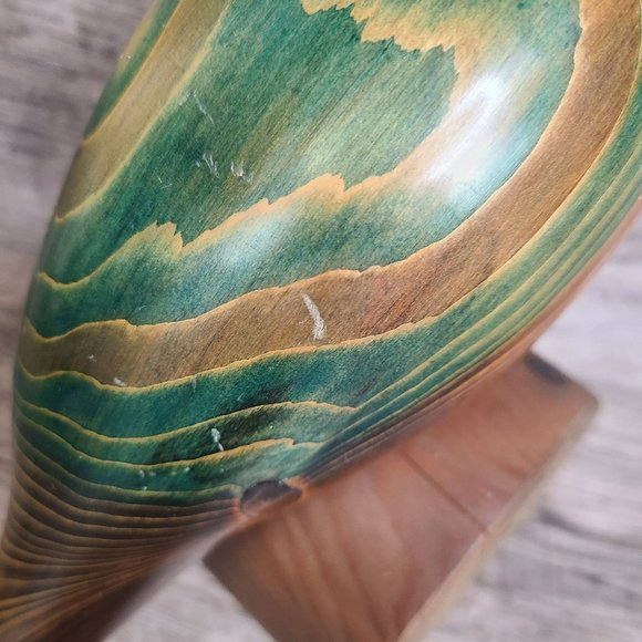 Hand Carved Two-Tone Wood Perched Quail Bird Figurine On Wooden Log 11" - Picture 6 of 15